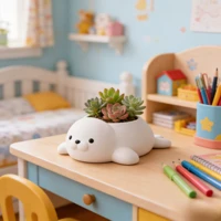 Cute Seal Mini Plant Pot White Cute Figurine Minimalist Desktop Decor Gift for Him Her Small Sculpture 3D Printed Ornament 5