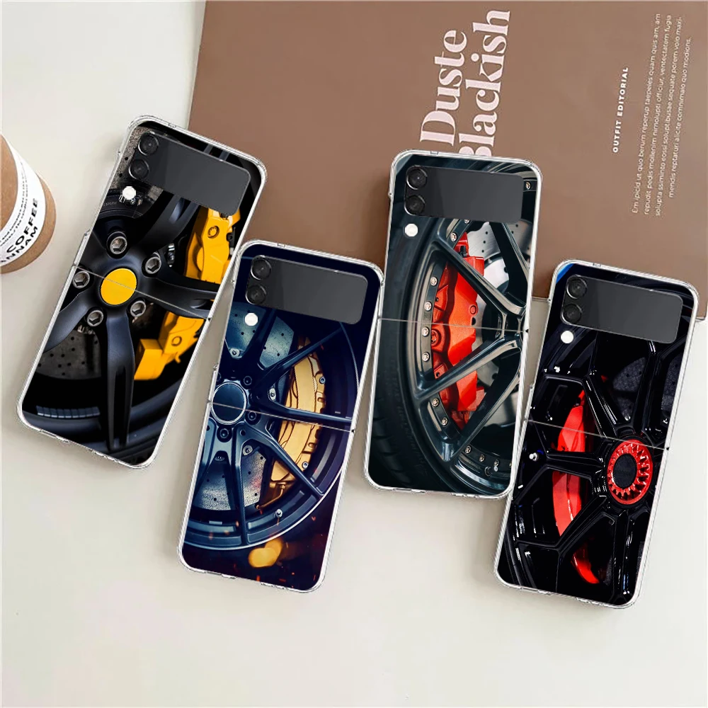 Sports Car Wheel Tire Speed Hard PC Phone Case For Samsung Galaxy Z Flip 6 5 4 Transparent ShockProof for Samsung Z Flip 3 Shell