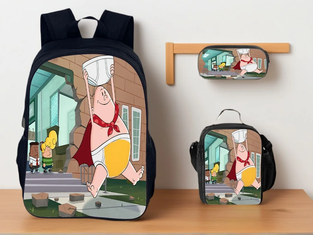 

Little Kid Captain Underpants Cute BookBag+Waterproof Lunch Tote+Pencil Box 3Pcs Set,Back to School Lightweight Backpack