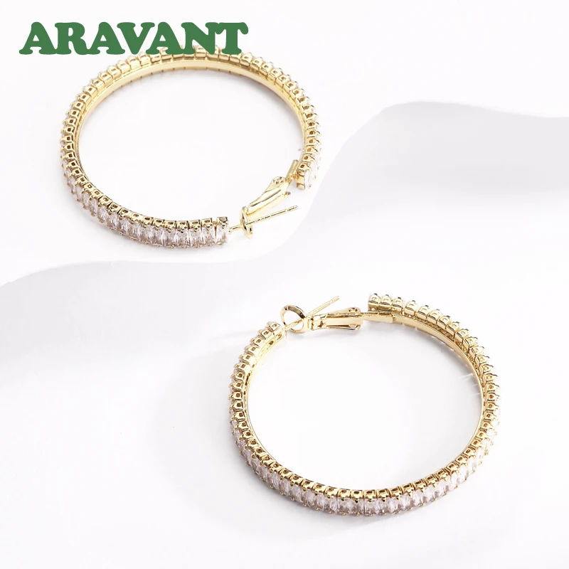 ARAVANT 925 Silver 18K Gold 33/43/54mm Zircon Hoop Earring For Women Fashion Jewelry