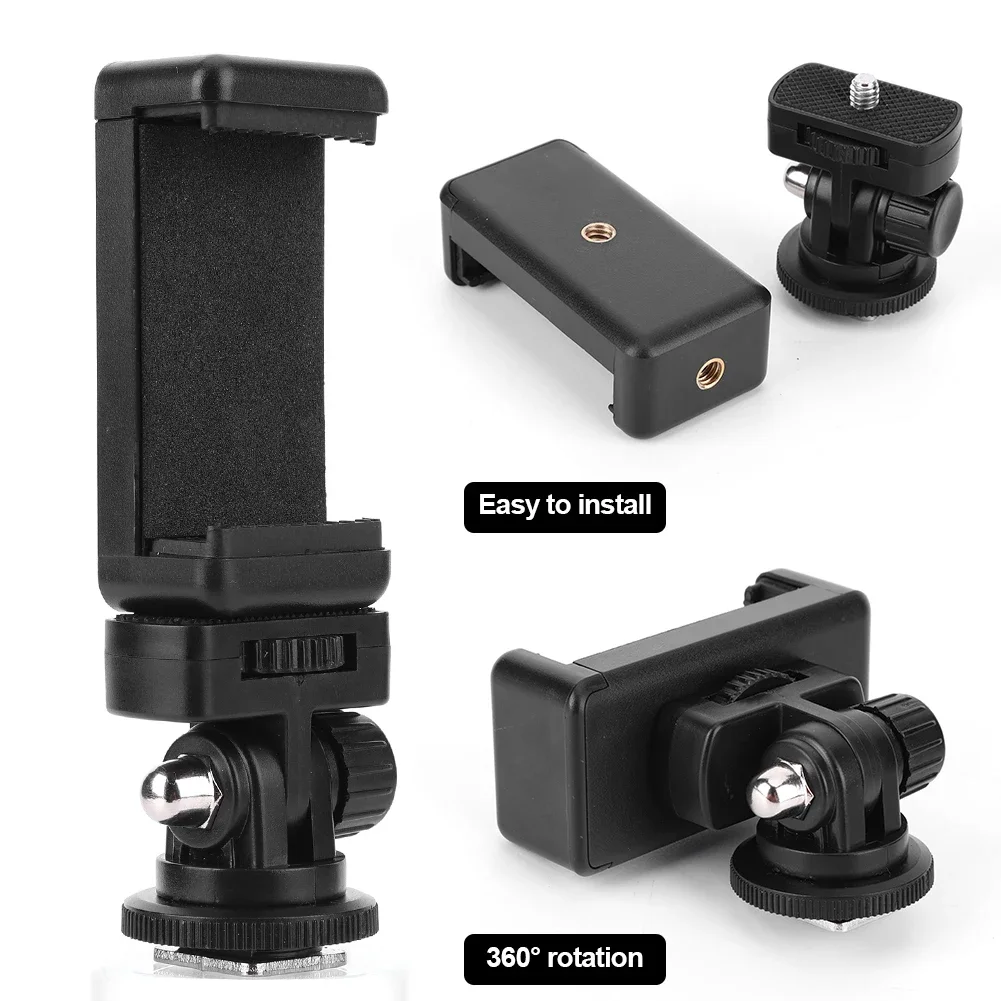 

Phone Tripod Holder Clip W / Cold Shoe Mount RotateAdjustable Clamp Holder for iPhone Samsung for Canon Nikon Sony DSLR Camera