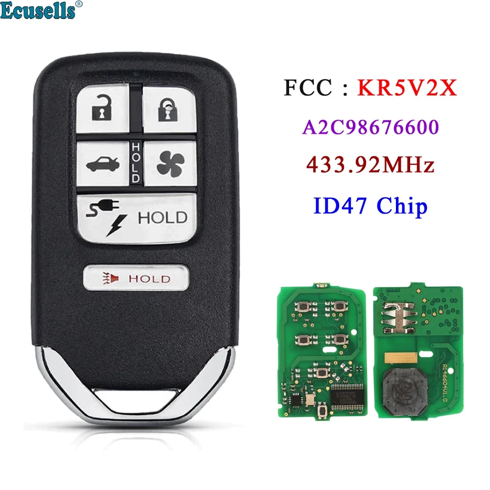 2/3/4/5/6/7 Buttons Smart Remote Car Key 433MHz ID47 Chip for Honda Pilot CRV Civic City Jazz Grace Odyssey Fit Fob: KR5V2X