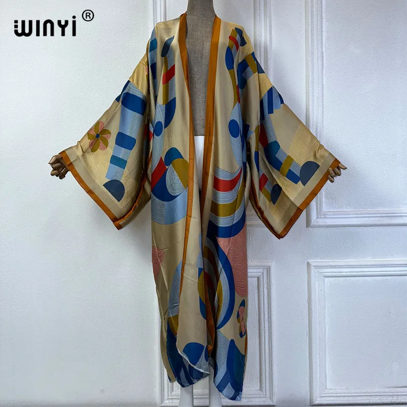 WINYI Summer bohemian Kimono beach cover up Swim Suit elegant African women boho Cardigan sexy Holiday long Sleeve beach dress