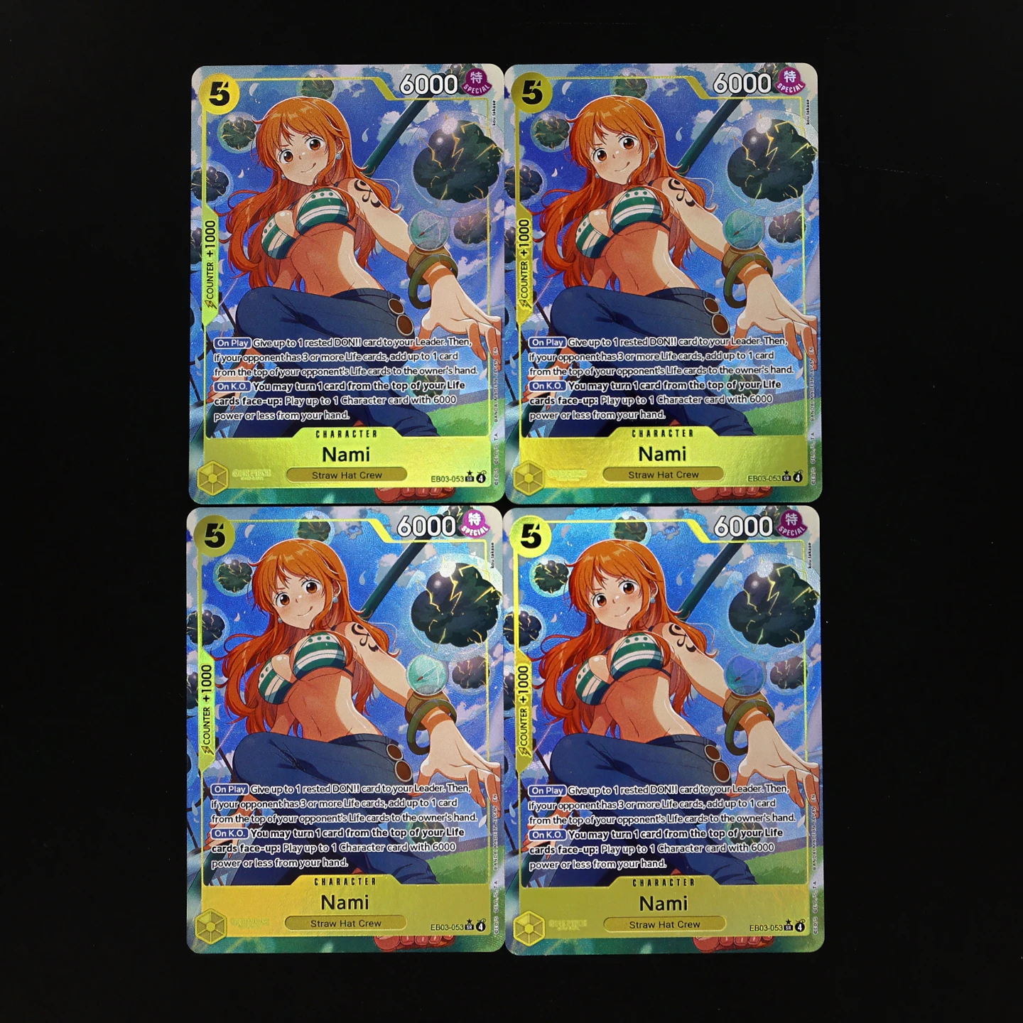 Tarjeta Coleccionable de Anime One Piece TCG OPCG en Inglés EB03-053 Nami AA SR 5 Costo Nami Tarjeta con Textura y Relieve