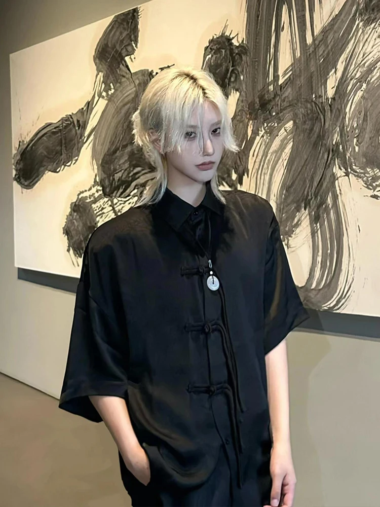 

New Chinese Sle Men's ort Sve irt Summer High-End Feeling Seven Sve Ice Silk irt Zen Sle Pure Color Outerwear
