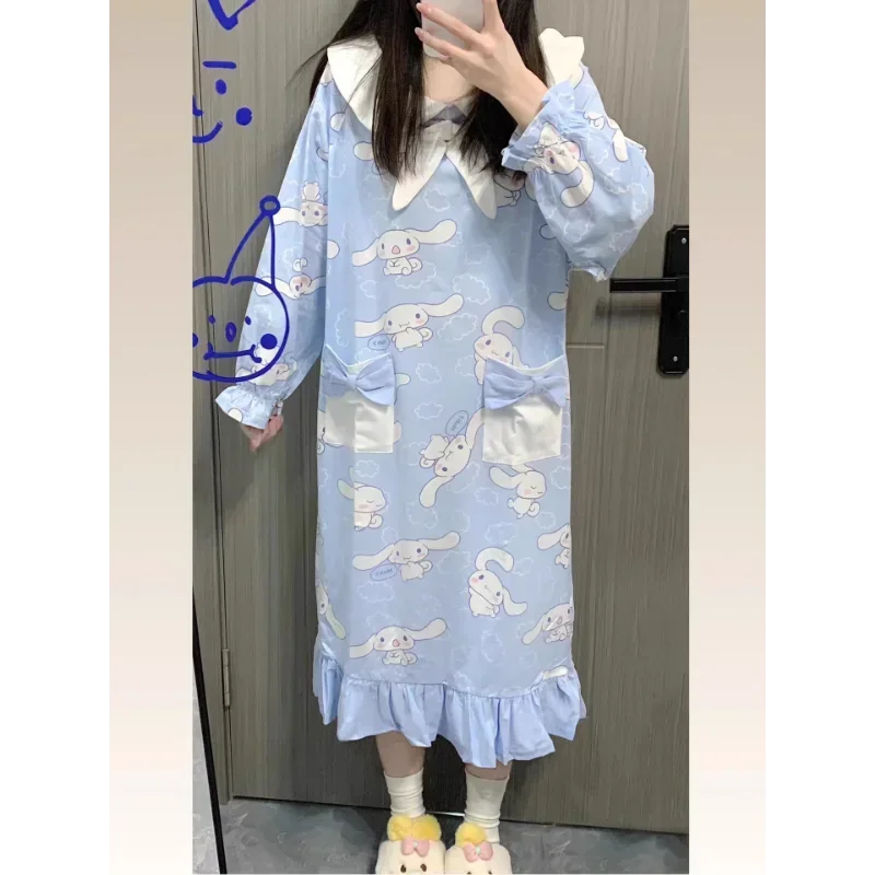 Sanrio Yugui Dog New Pajamas Spring and Autumn Cotton Long Sleeve Loose Pajamas Silk Pajamas Women's Loungewear Casual Suit