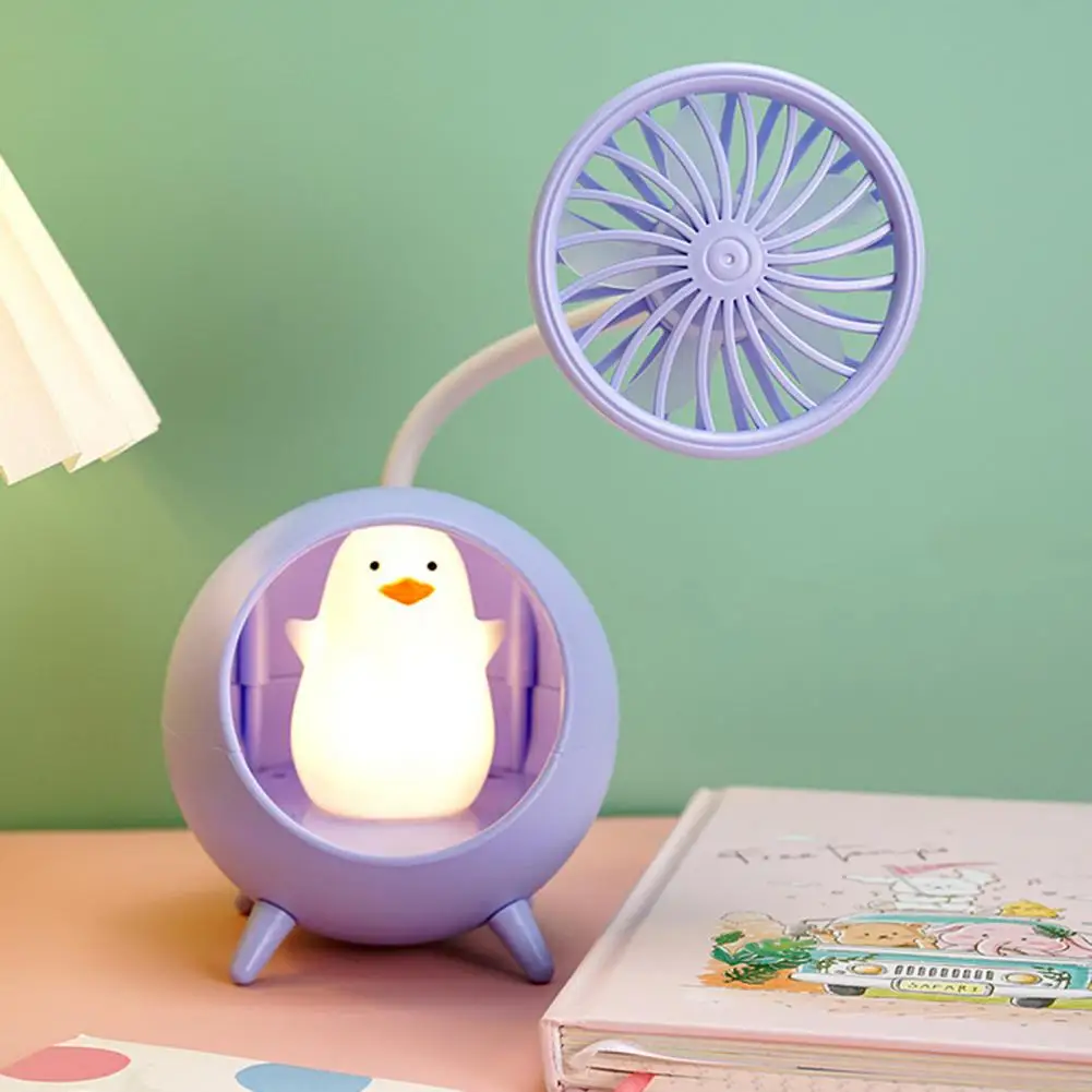 

Multi-function Desk Lamp Fan with Bendable Pole Stable Base Child Safe Cartoon Design Dorm Room Cooling Fan Light