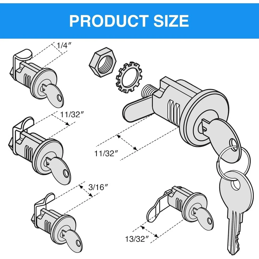 5 Pieces Nickel Plated Cam Lock with Keys Zinc Alloy For Mailbox Lock for Securing Newspaper Boxes and Other Outdoor Containers