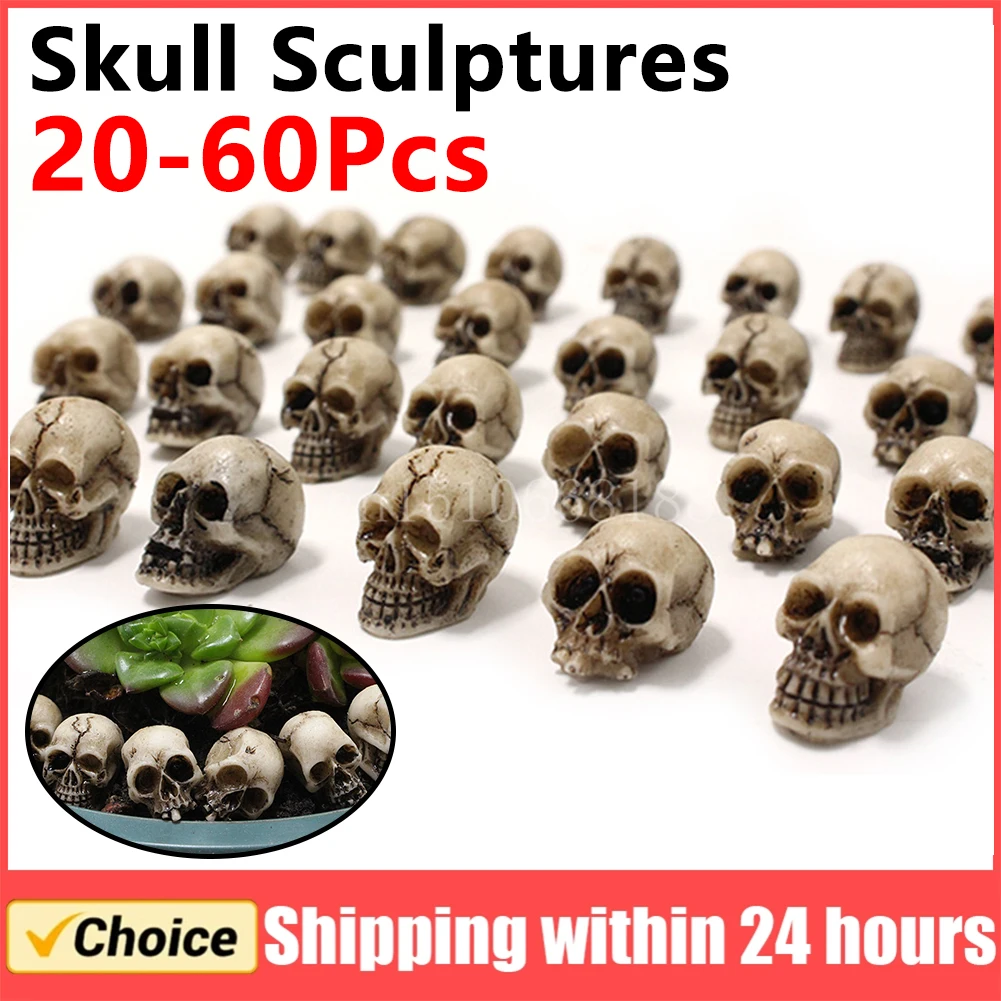 20–60 Stück Totenkopf-Skulpturen zum Sammeln, Halloween, dekoratives Skelett, Modell, Festival-Thema, Landschaft, Garten, Topfpflanze, Dekor