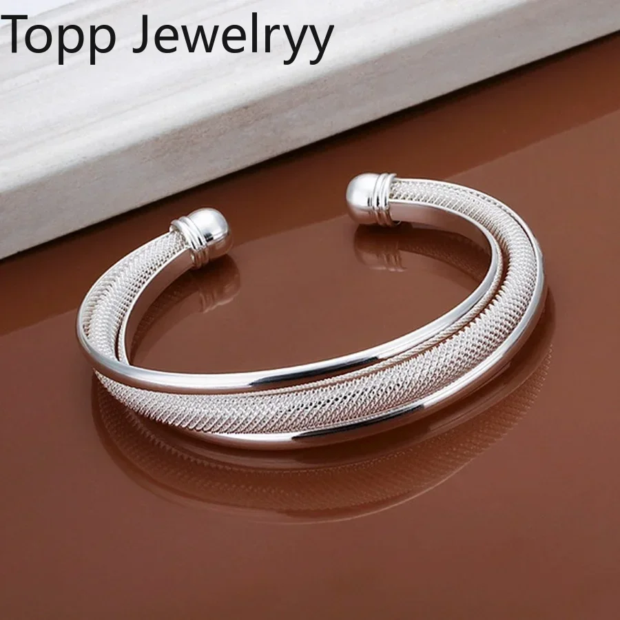 for women lady wedding elegant retro trend hypotenuse net circular openings bracelet fashion 925 Sterling Silver jewelry