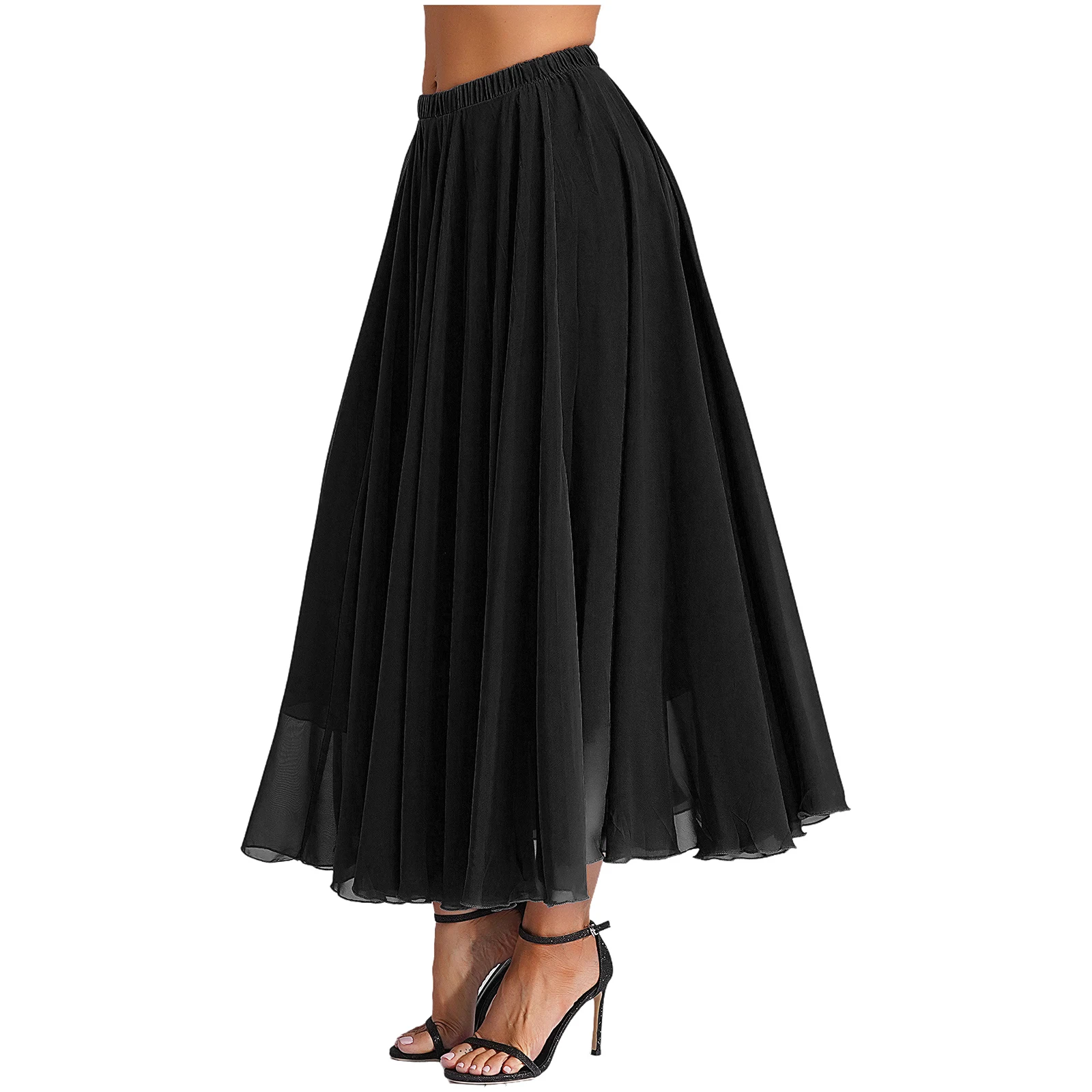 シフォンチュチュダンススカート女性のための 720 度フラメンコダンスロングスカートバレリーナ叙情的な流れるようなスイングスカートダンスドレス