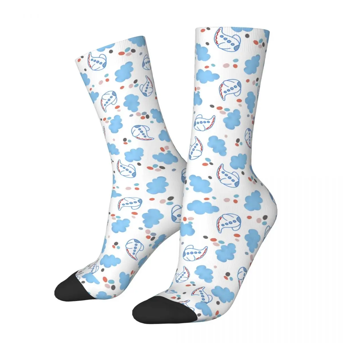 Airplane And Clouds Seamless Pattern Pillow Kawaii Socks Sports Cartoon Pattern Socks