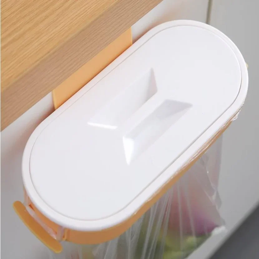 Kitchen Non-porous Wall Hanging Garbage Bag Storage Rack Hanging Cabinet Door With Cover Type Odor-proof Garbage Rack1PC