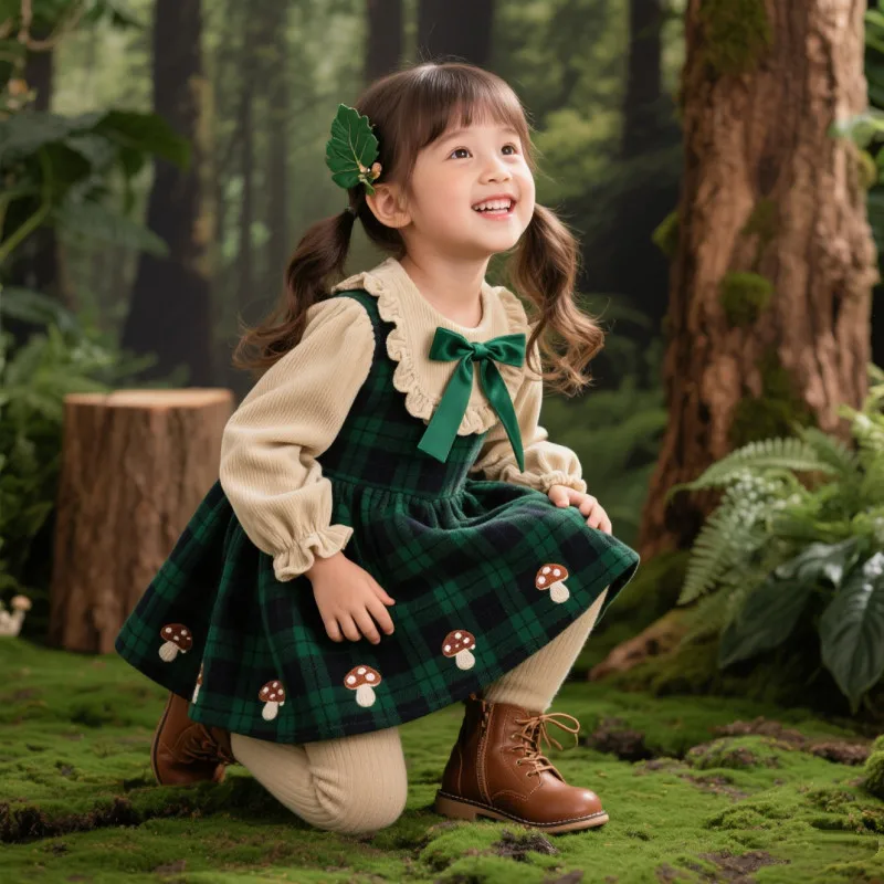 فستان منقوش للفتيات للخريف/الشتاء فستان الأميرة المحبوك الجديد اللطيف والحلو للأطفال والرضع #2