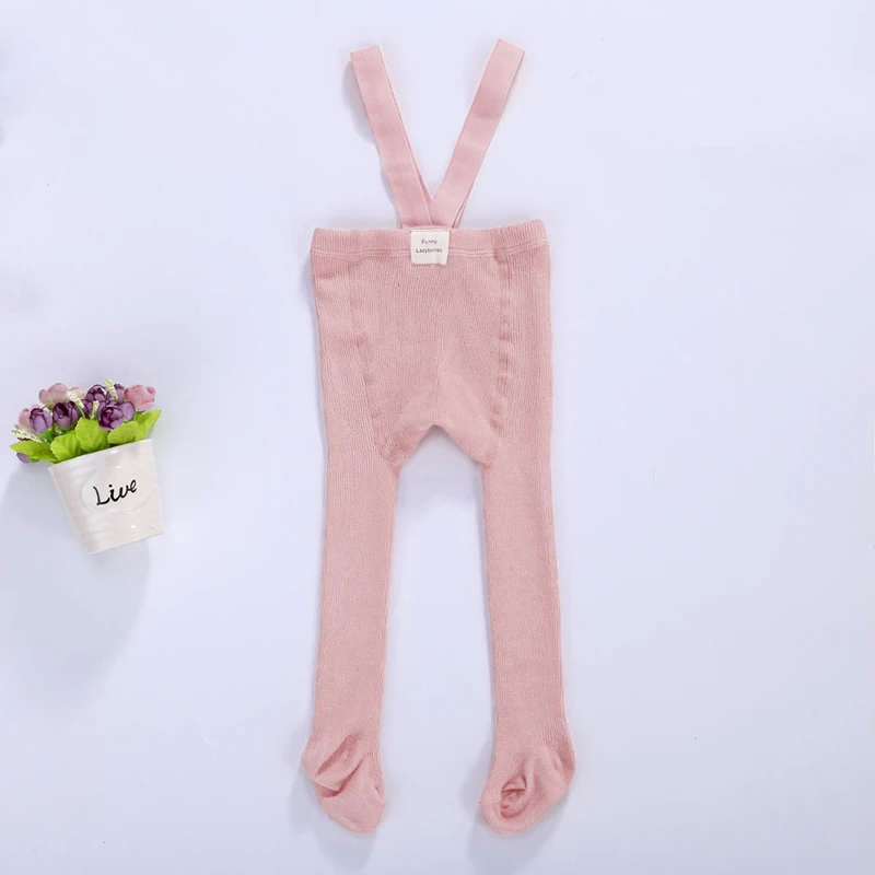 VISgogo Infant Newborn Suspender Pantyhose Baby Girls Boys Spring Autumn Cute Solid Color High Waist Ribbed Knit Tights Leggings