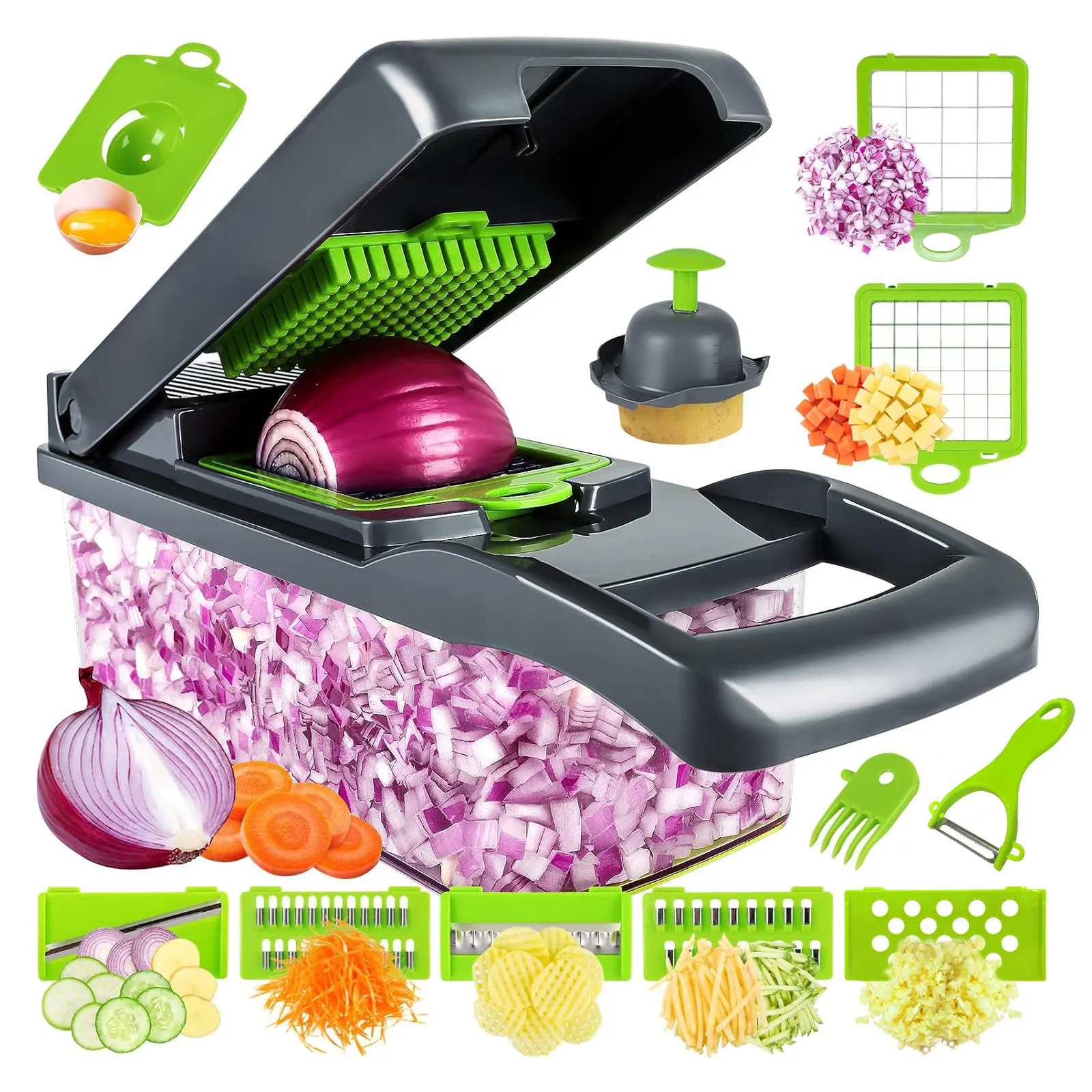 

Vegetable Chopper, Multifunctional 16-in-1 Food Chopper, Kitchen Vegetable Slicer, Vegetable Chopper with 8 Blades