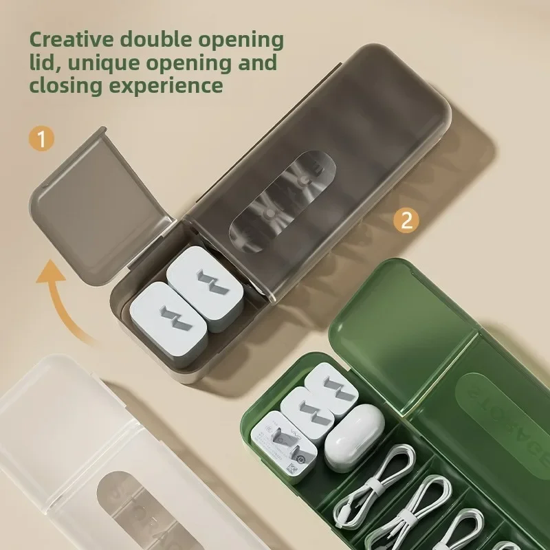 Cable Organizer Box Portable with 7 compartment Data Cable Storage Box For Home Office Organization Charger Cord For Electronics