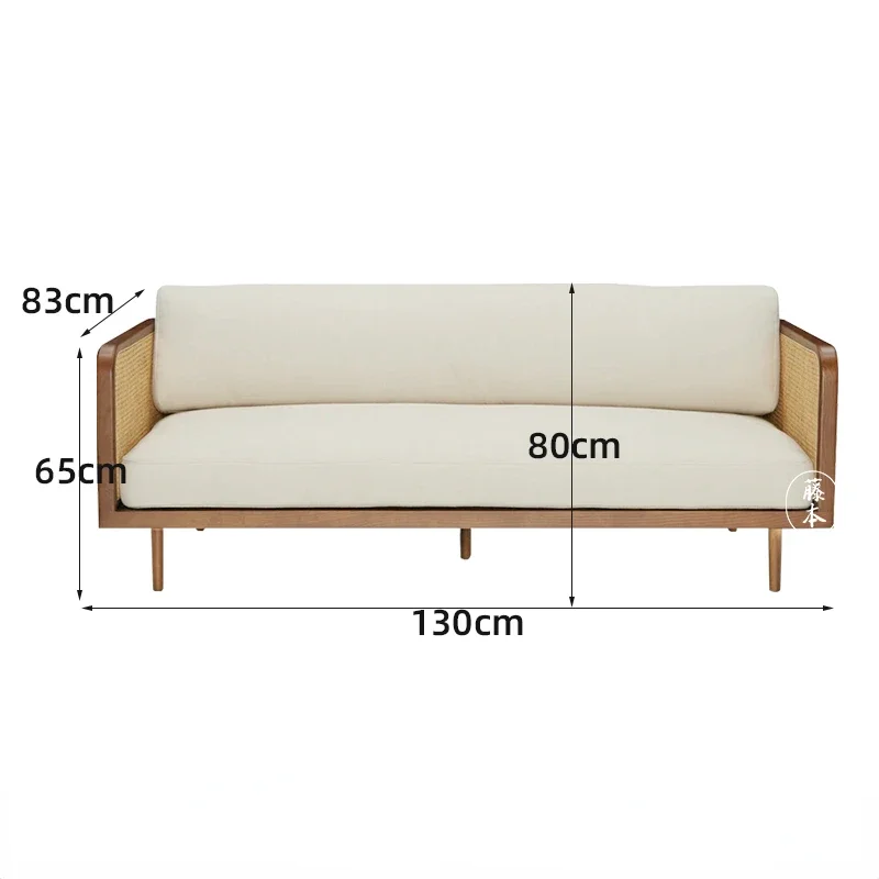 

Ins Nordic Log Rattan Couch Living Room Home Leisure Rattan Chair Sofa Three-Seat Small Apartment