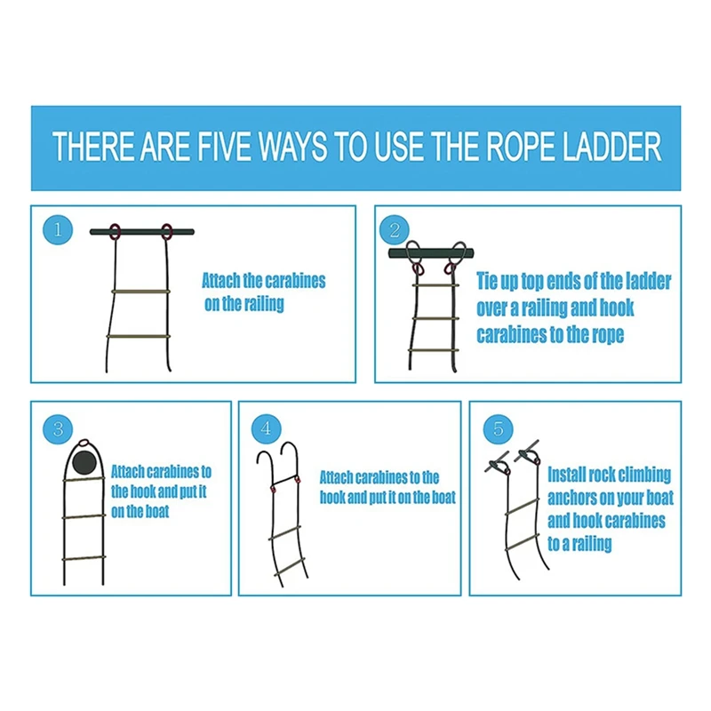 DW-Boat Rope Ladder,4 Step Marine Rope Ladder, Portable Boat Folding Ladder for Inflatable Boat, Kayak, Motorboat,