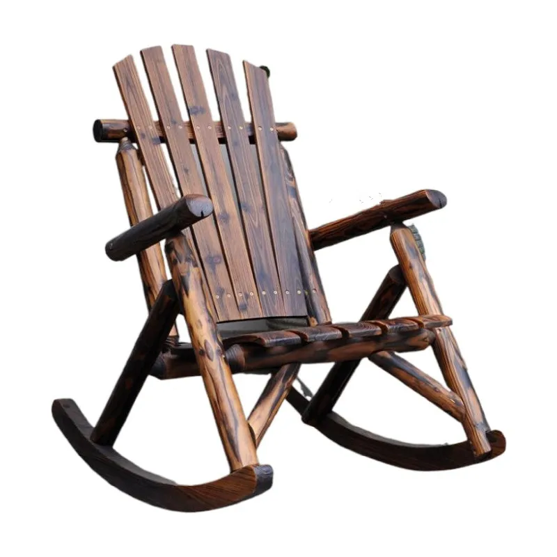 Outdoor Furniture Wooden Rocking Chair Rustic American Country Style Antique Vintage Adult Large Garden Rocker Armchair Rocker