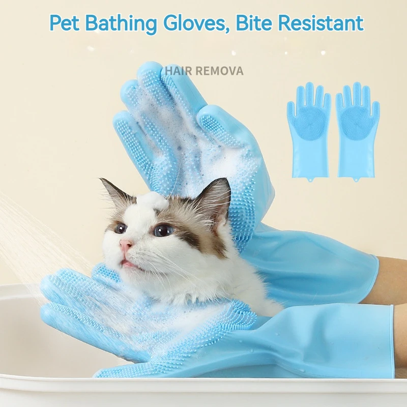 Pet Bathing Glove Anti Scratch Anti Bite Long Silicone Massage Brush for Dogs Cats Shower Washing Tool Pet Cleaning Supplies