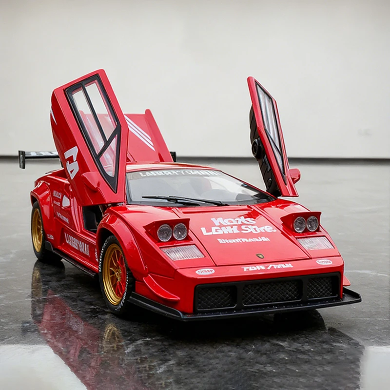 NOWY 1:32 Countach LBWK LP500S Supercar Model Samochodu ze Stopu Metali z Dźwiękiem i Światłem, Napędem Pull Back, Zabawka dla Dzieci, Kolekcjonerski Prezent Urodzinowy