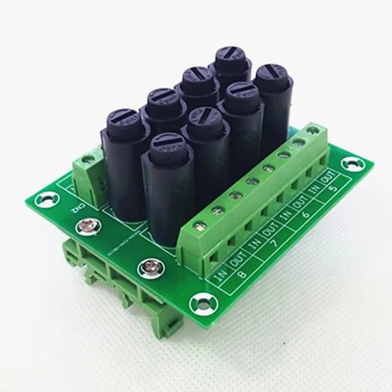 8 Channel Fuse Power Distribution Module Board 10A 5*20mm Black Fuse Holder Simple DIN Bracket
