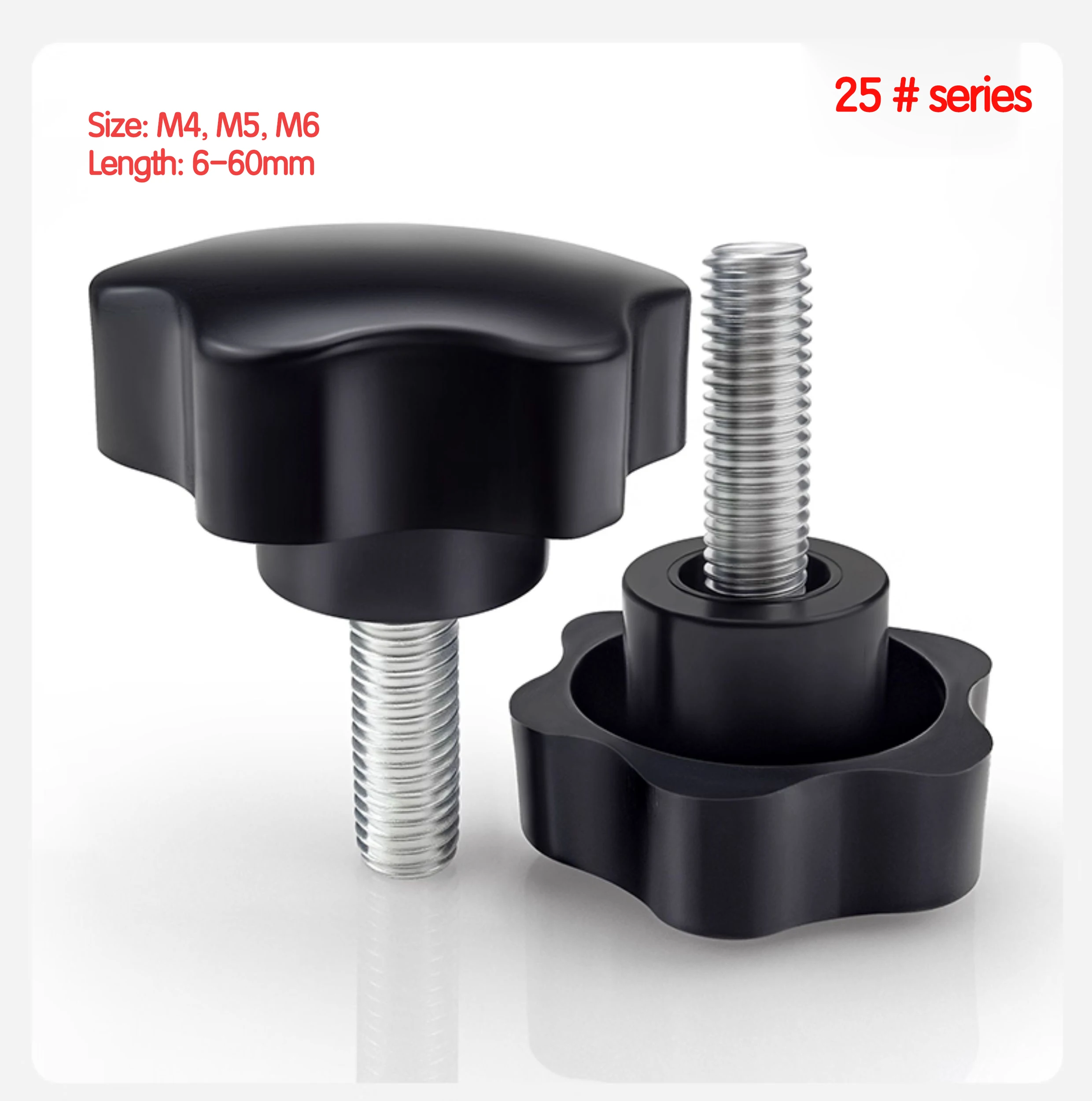 Head 25mm Bolts Size M4 M5 M6 Star Shaped Plum Bakelite Knob Hand Tighten Bolts Handle Clamping Screw Thread Nuts Knob