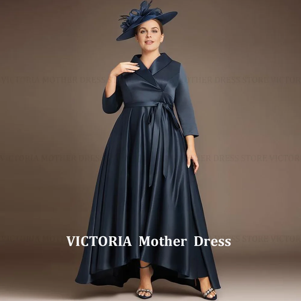 Customized Satin Elegant Plus Size Mother of the Bride/Groom Dress A-Line V-Neck Bow Long Wedding Guest Gowns Party Prom Dresses