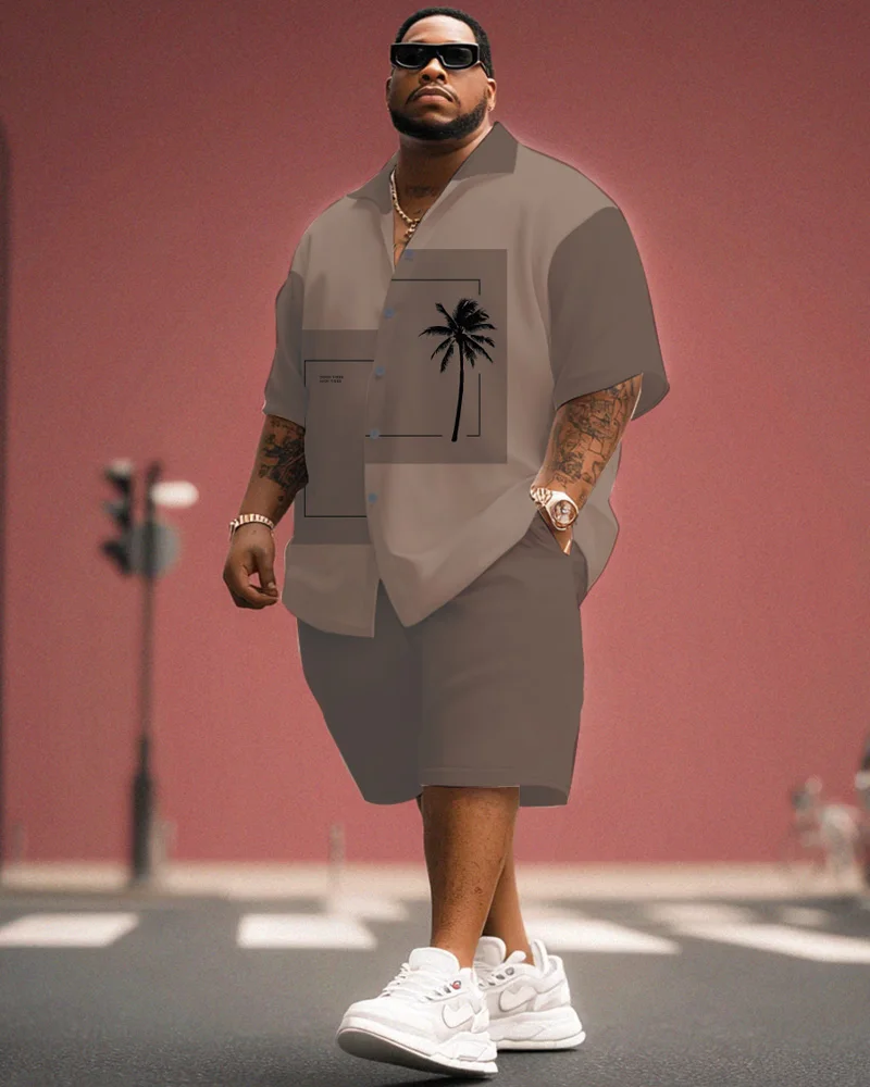 

S-9XL Men's Large Size Coconut Tree Shirt Short Sleeve Shorts Two-piece Set