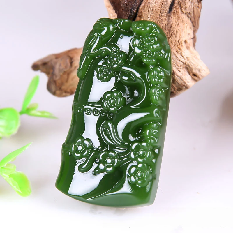 Jasper Spinach Green Bamboo Pendant Rising Steadily Zhubao Ping 'an Pendant for Men and Women.