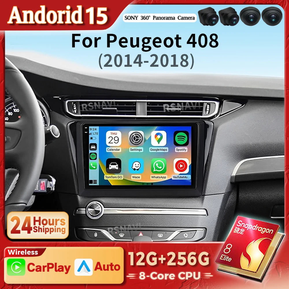 Qualcomm Android 15 Carplay Auto Car Radio Multimedia Player For Peugeot 408 2014 - 2018 Autoradio GPS Stereo 2din Head Unit BT