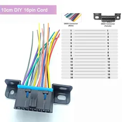 10CM Obd 16PIN Harness J1962F OBD Adapter Assemble Open Cord Car 16 Pin Obd2 Cable Female Extension Connector Ribbon Interface