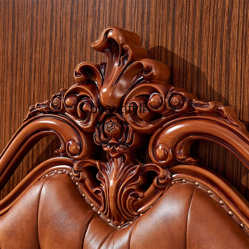 

French bed solid wood oak leather bed 1.8 meters bed double wedding new product