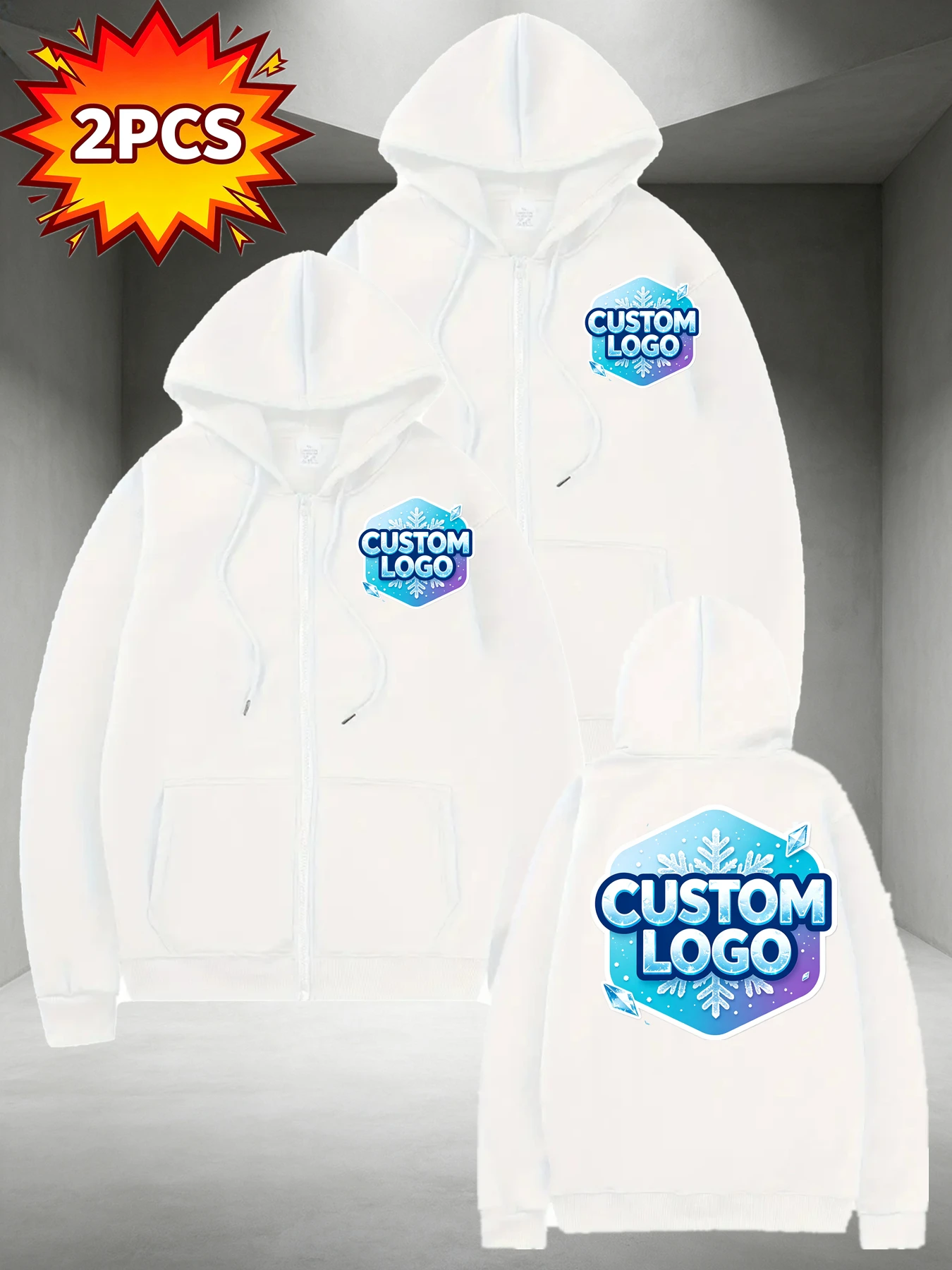 2 pieces Hooded Sweatshirts Logo/Photo/Text Both Names & Patterns - Machine Washable Solid Black Pullover for Valentine's Gifts
