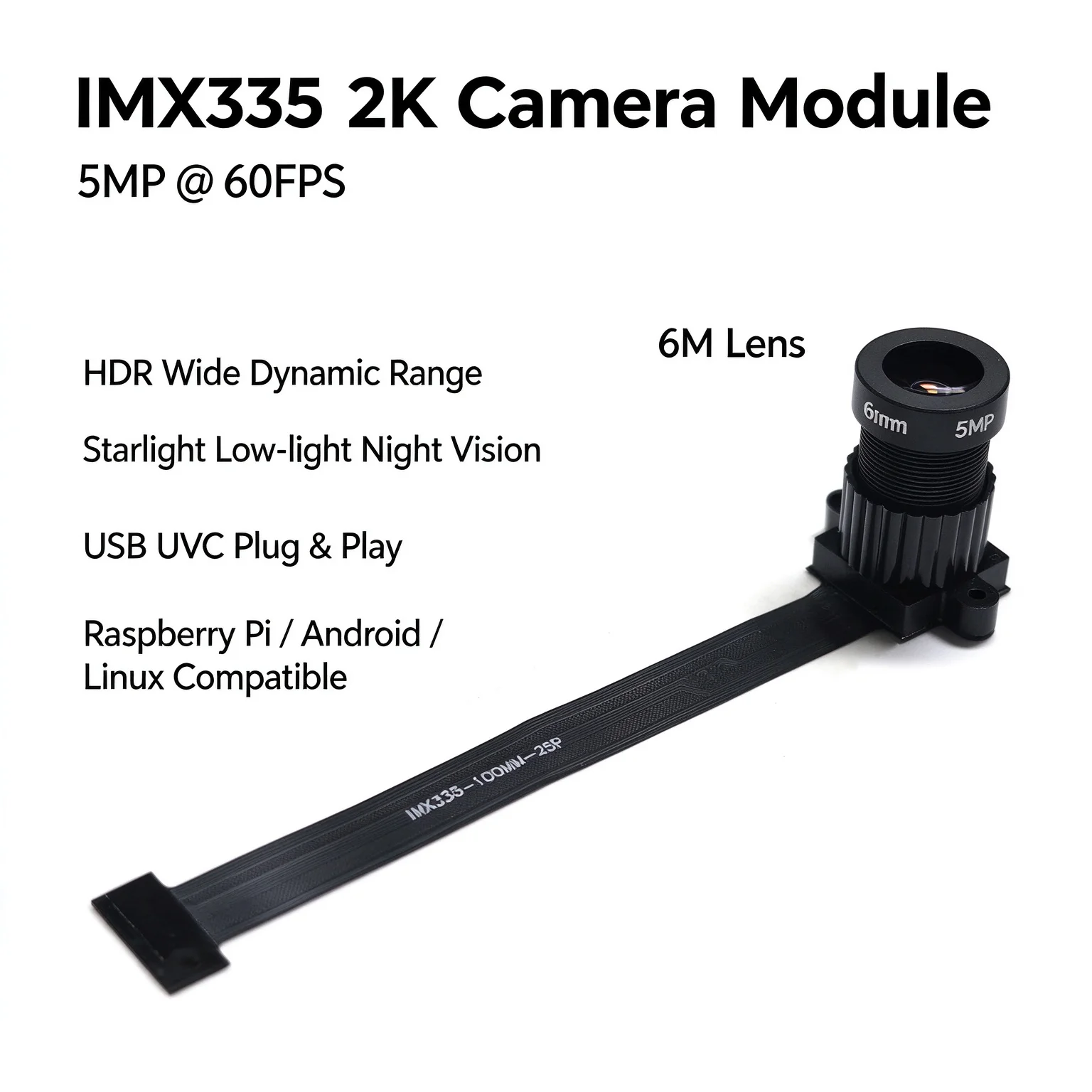 Starlight Low-light Night Vision IMX335 5MP 2K HD Camera Module MIPI 25P Interface Compatible with RV1126 Board