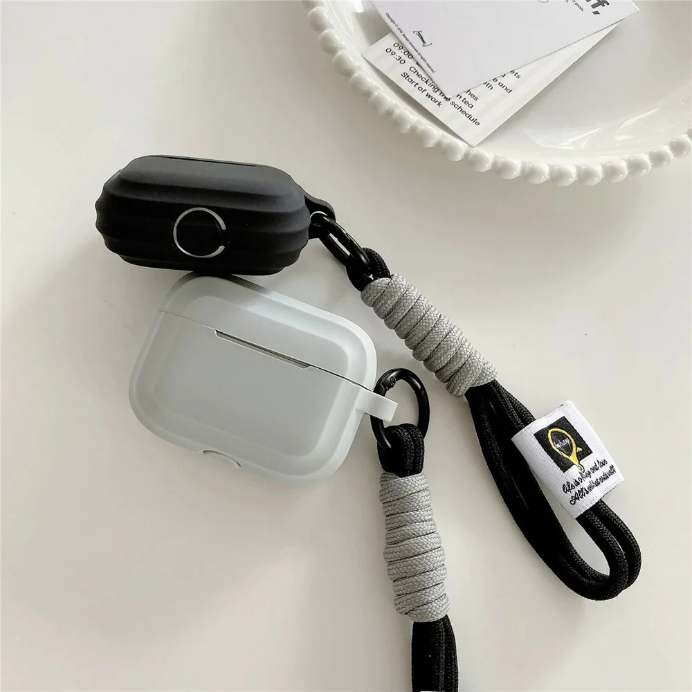 case for airpods 4 simple solid color retro lanyard shockproof protective shell for airpods 1/2/3 pro 2 earphone accessories