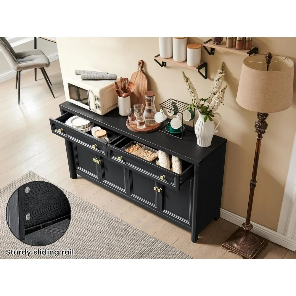 

Farmhouse Buffet Cabinet with Drawers, 59" Large Sideboard Buffet Credenza Storage Cabinet w/Shelves & 4 Doors