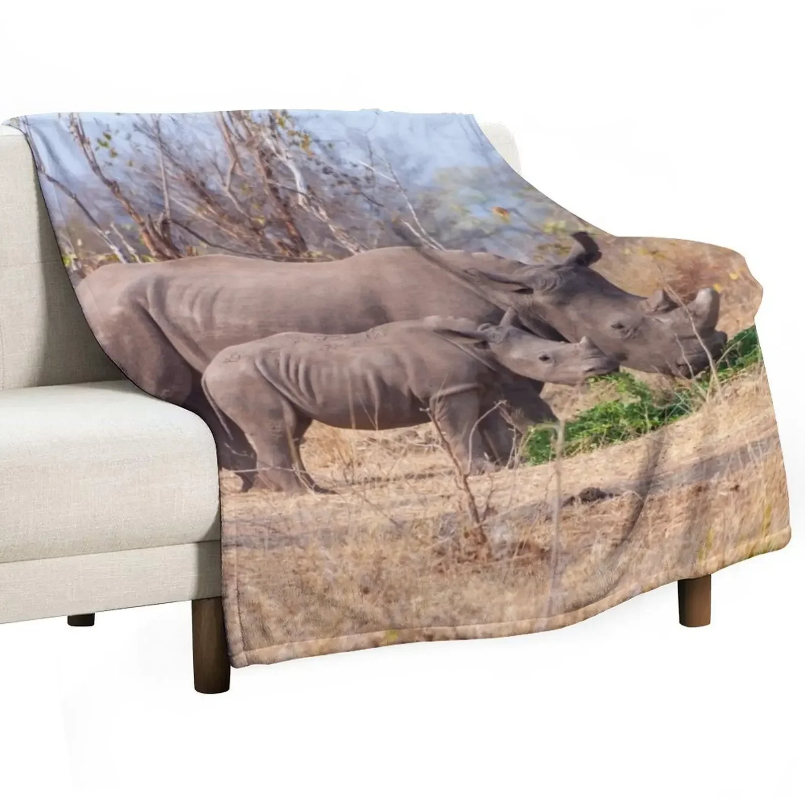 Rhino Mom and Baby Throw Blanket, mantas suaves a cuadros de felpa