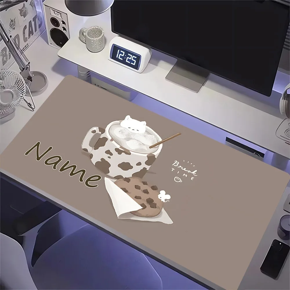 [2D Flat] 1pc Custom Personalized Milk Cup White Cat Cookie Break Time Mouse Pad Custom Name Multi Sizes Gaming Mouse Pad