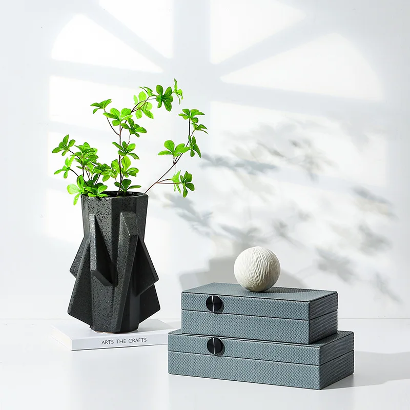 

New Chinese modern button woven leather pattern jewelry box, cloakroom home furnishing exhibition hall decoration