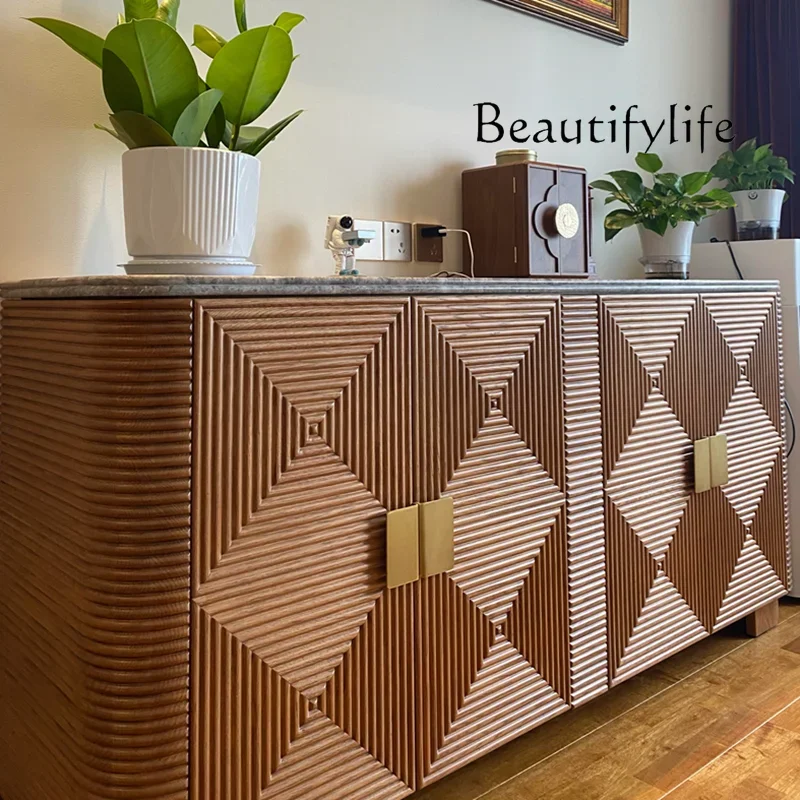 YJ57 خزانة جانبية لتناول الطعام من الخشب الصلب بالكامل على طراز العصور الوسطى، خزانة جانبية لتناول الطعام الفرنسية القديمة، خزانة مدخل، وضع مصمم للتخزين #5