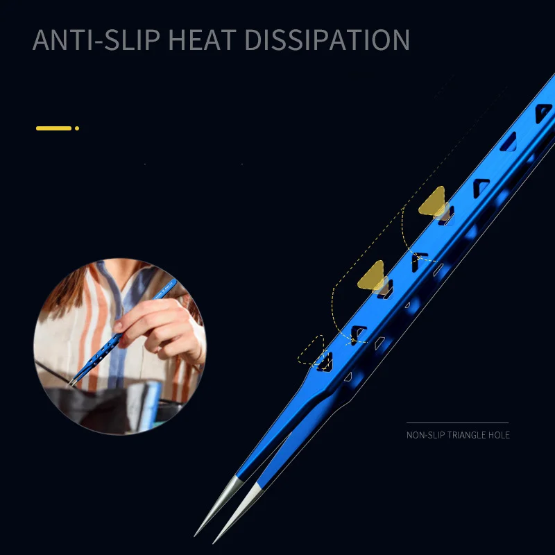 MECHANIC AAC-14 Blue Tweezers Heat-dissipating Lengthened Thickened Stainless Steel Precise Forceps For Phone PCB IC Chip Repair