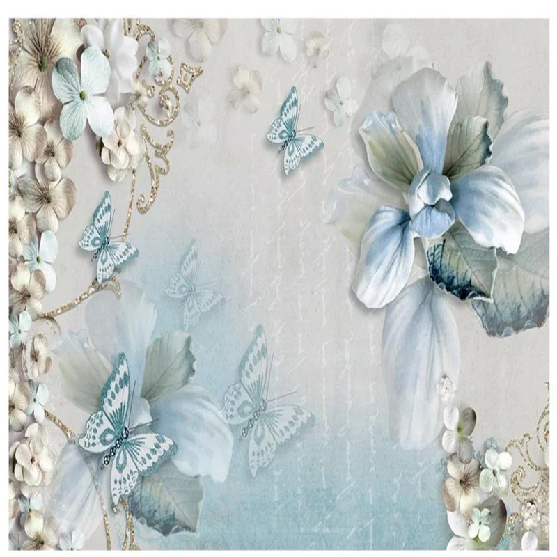 Mediterranean Flowers Butterfly 3D Murals Wallpaper For Living Room 3D Photo Wallpaper For Bedroom