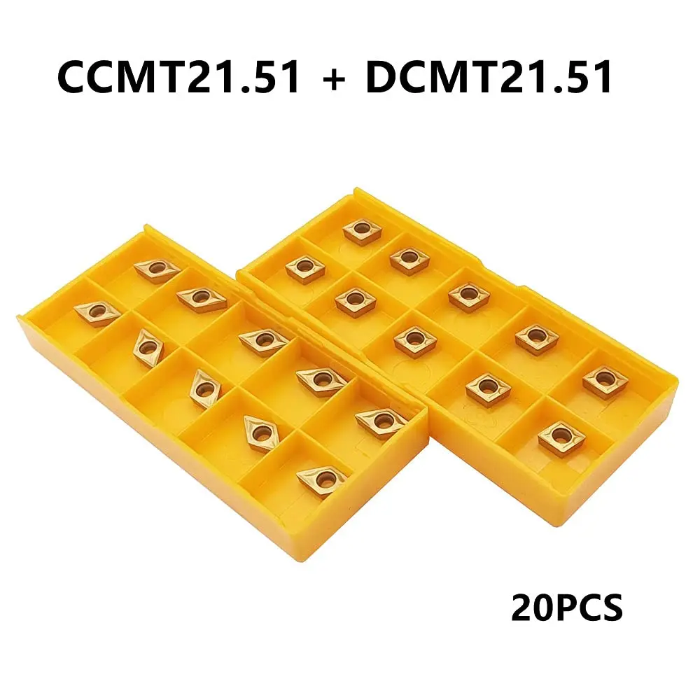 20pc CCMT21.51 CCMT060204 DCMT21.51 DCMT070204 Carbide Turning Inserts Mutilayer Coated for Lathe Turning Tool Holder Boring Bar