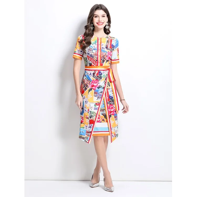 Summer Vaion NewETA 2025 ort Painted Oils Sle Dr Chic Lady Print High Waist Skirt Polyester Fiber ort Sve Dr