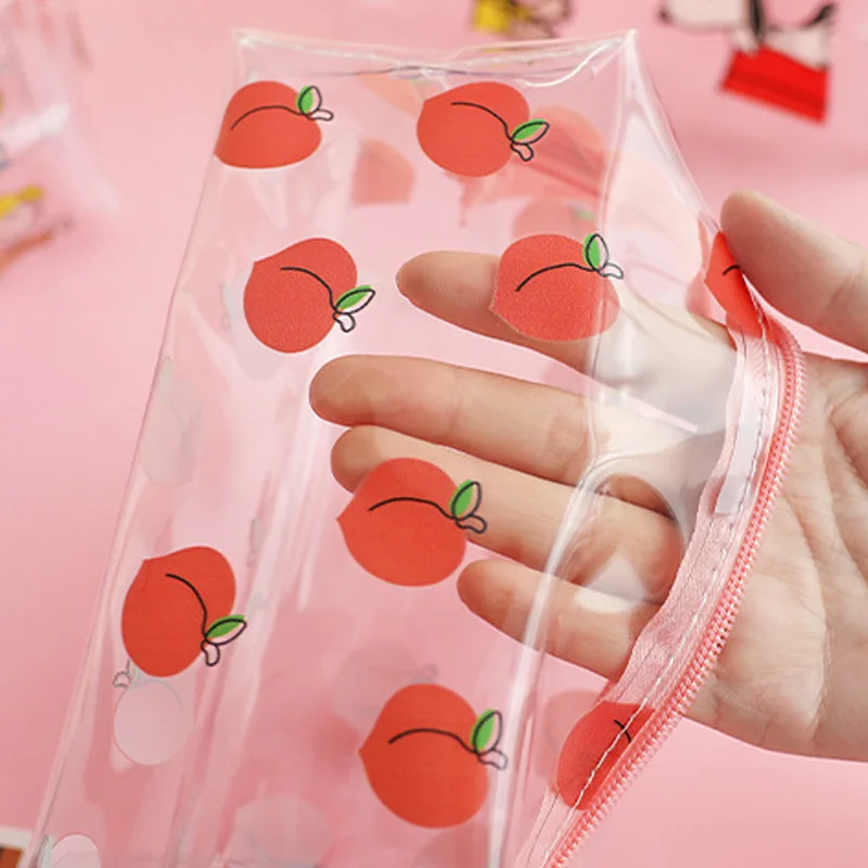 Big Waterproof Transparent Pencil Case PVC Stationery Gift Girls Students Pencil Bag Kawaii Makeup Cosmetic Bag Travel Bags