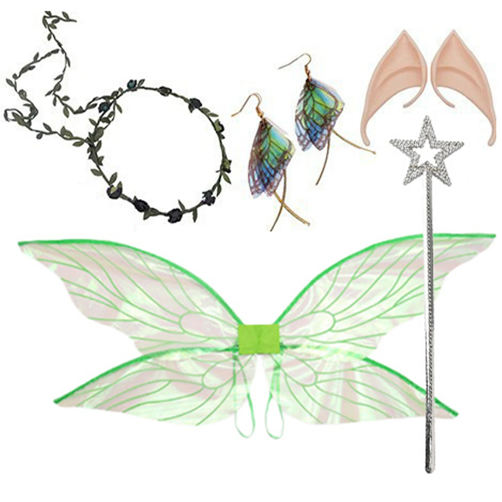 ผู้หญิงสาวปีกผีเสื้อ Elf หู Fairy Stick Garland ต่างหูชุดเครื่องแต่งกายสําหรับ Halloween Masquerade COSPLAY PARTY อุปกรณ์เสริม