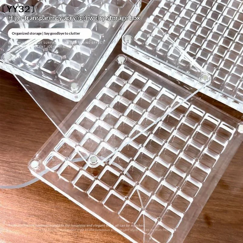 1Pc Acrylic Gold Transfer Pendant Compartment Collection Box 36/64/100 Grids Gold Bean Storage Box Antioxidant Display Box〔YY32〕