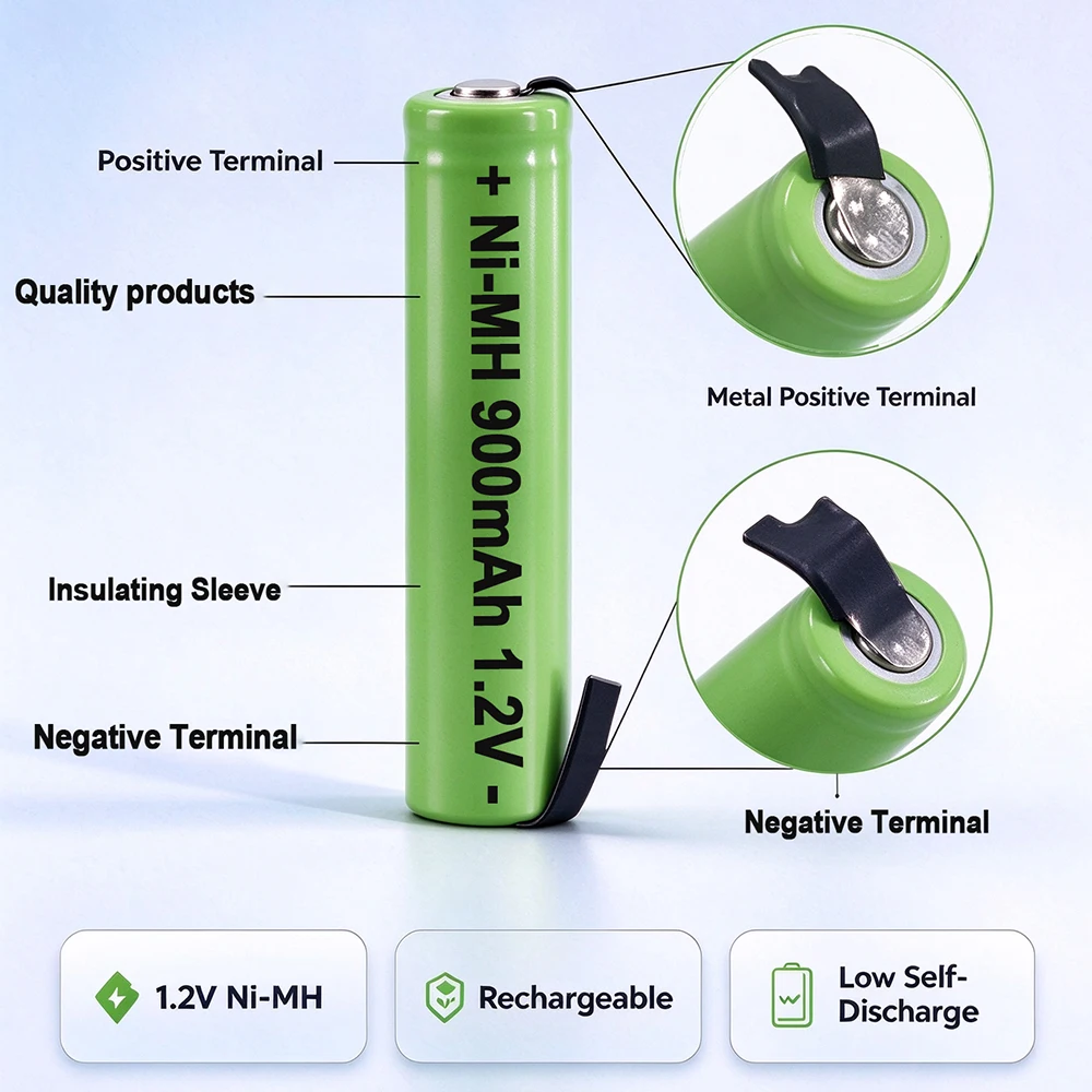 PHOMAX 1.2V AAA Rechargeable Battery 900mah Ni-MH Nimh Cell Green Shell with Welding Tabs for Philips Electric Shaver Toothbrush